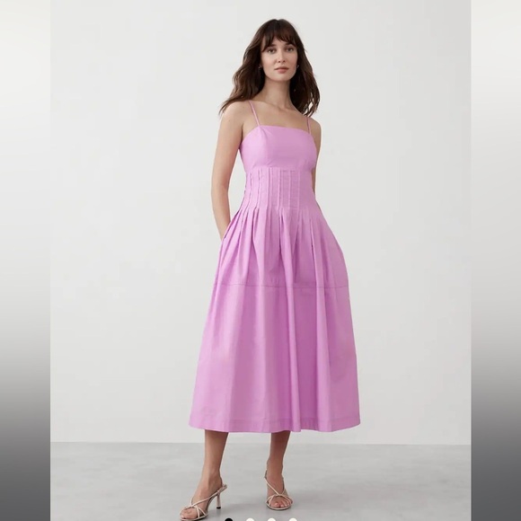 NWT Banana Republic Pleaded Midi Dress -Orchid 2 Petite - Picture 1 of 3